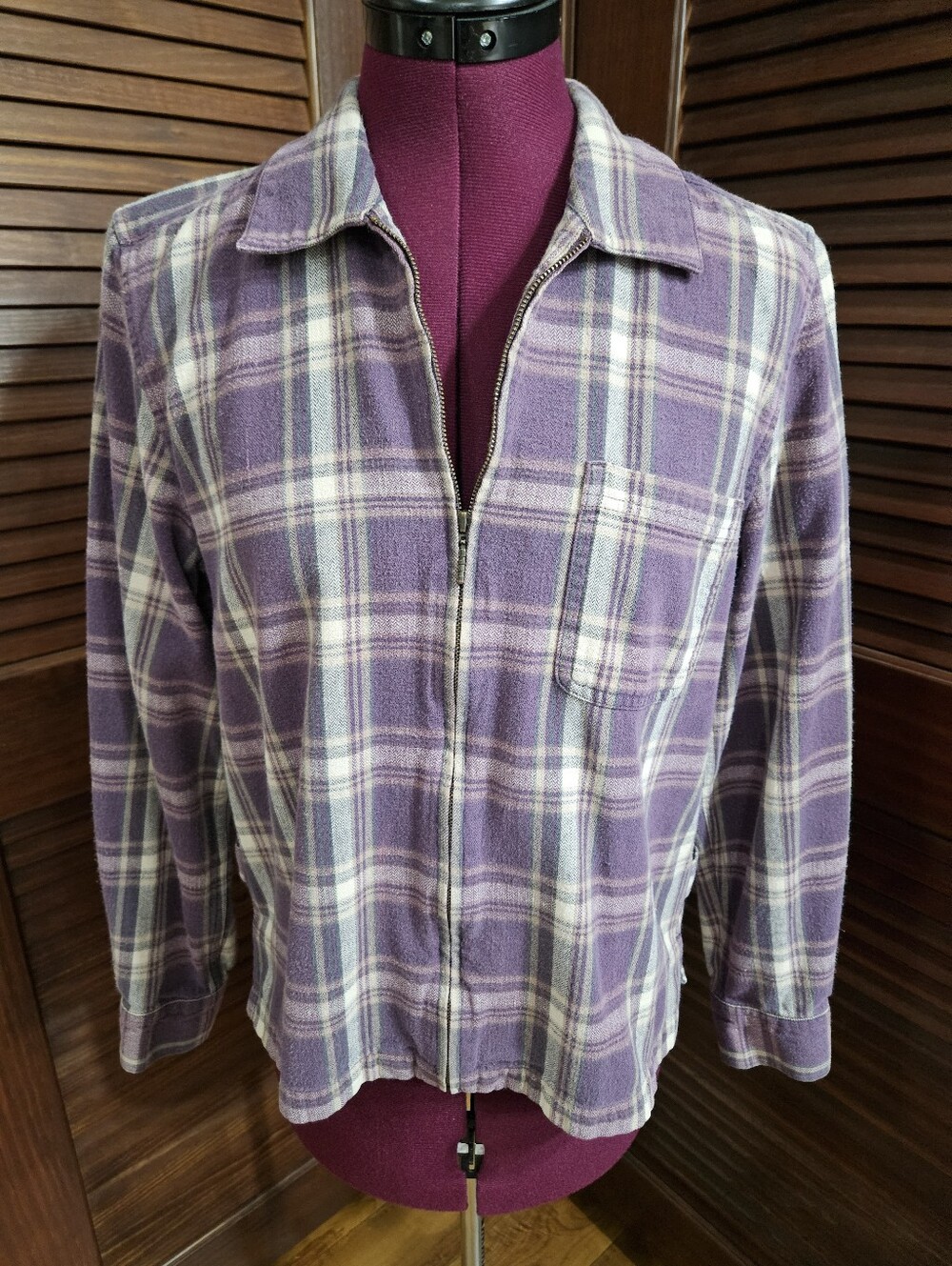 Christopher & Banks Purple Plaid Zip-Front Flannel Shirt Jacket
